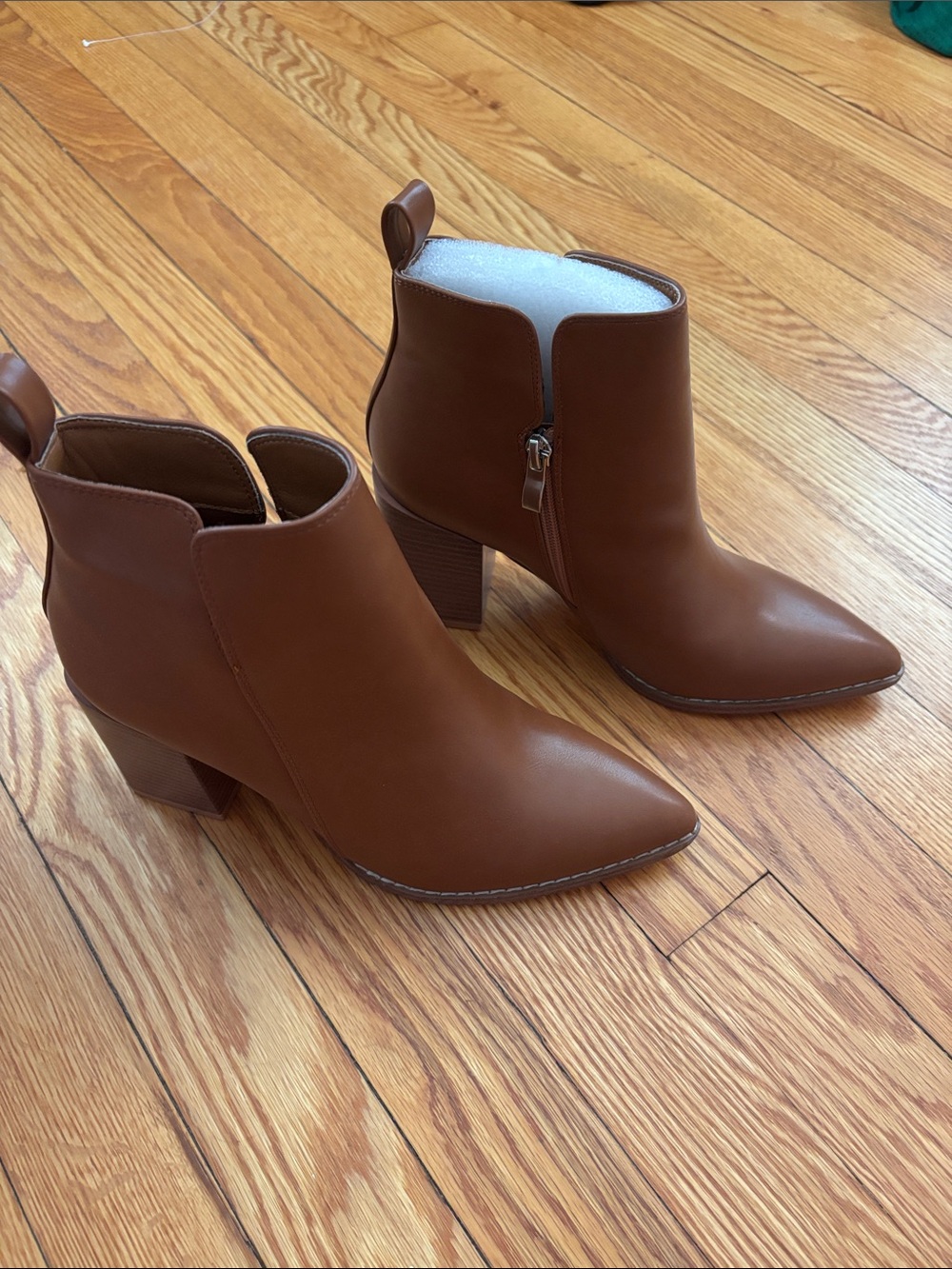 Women's Brown Pointed-Toe Ankle Booties with Block Heel NEVER WORN